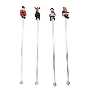 Set of 4 Sommelier Holiday Christmas Swizzle Cocktail Stir Sticks Dangly Legs
